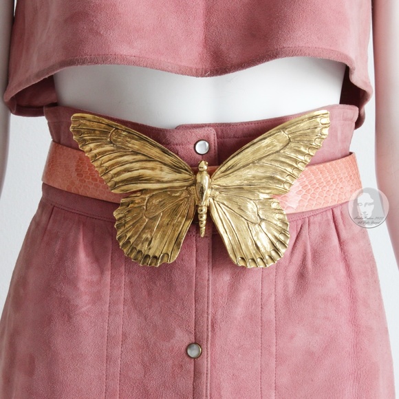 Christopher Ross Butterfly Belt Buckle Massive 8in L with Snakeskin Strap 1980s - Picture 3 of 16